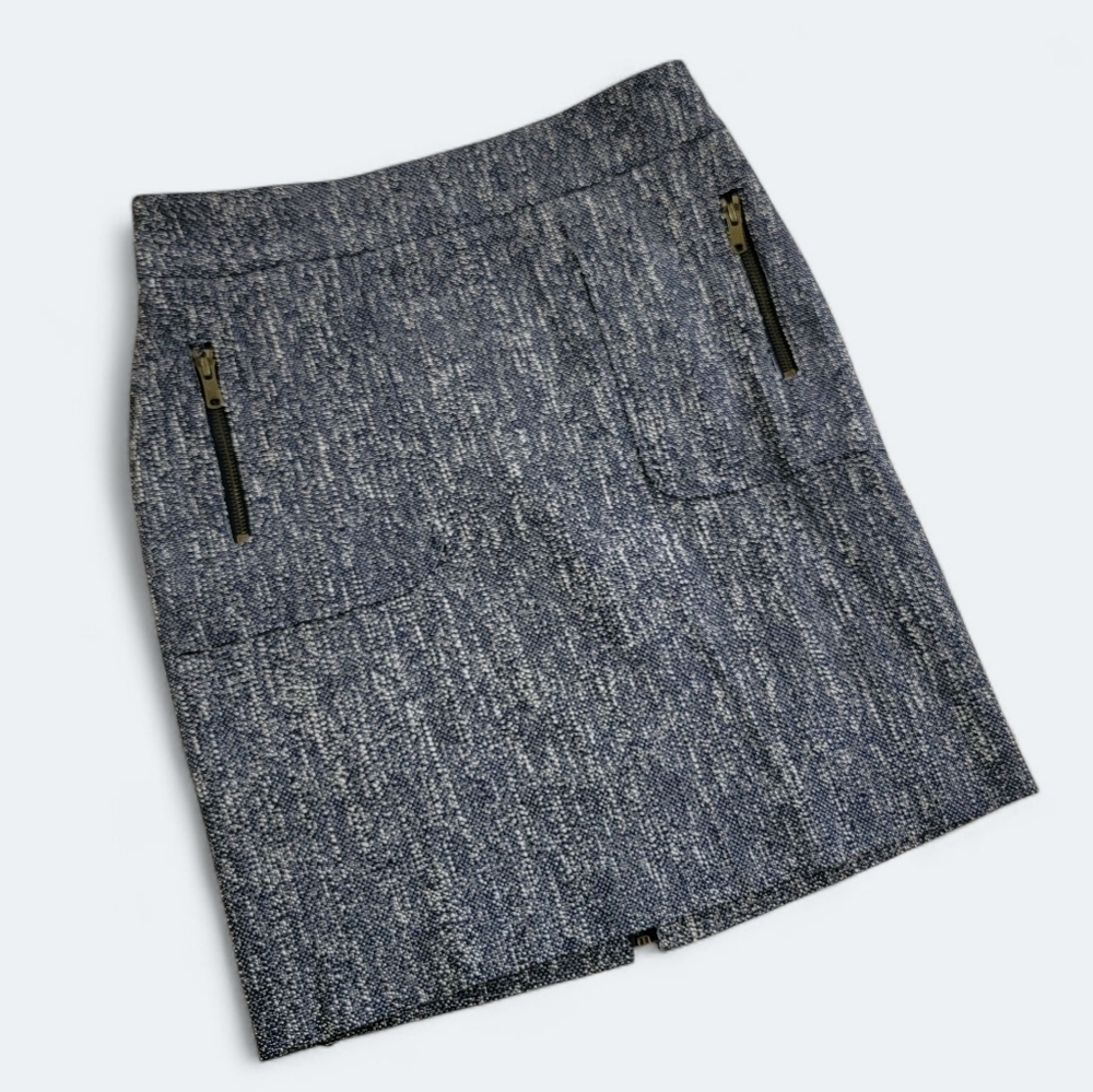 Ann Taylor Blue Tweed Skirt Size 2 Zipper Back Pencil Straight Career Office